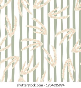 Patrón orgánico sin fisuras con elementos de algas doodle. Fondo rayado. Tonos claros. Diseño botánico impreso. Perfecto para el diseño de tela, impresión textil, envoltura, cubierta. Ilustración vectorial.