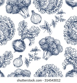Organic seamless pattern. Fresh vegetables. Vector illustration