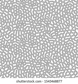 Organic seamless pattern with rounded shapes. Diffusion reaction background. Irregular stone effect design. Abstract vector illustration in black and white.