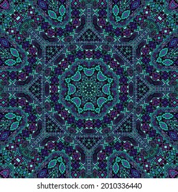 Organic seamless pattern of simple geometry shapes structure. Graphic mexican motif. Packaging print. Small elements symmetry. Vector collage ornament.