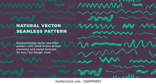 Organic seamless pattern vector background. Hand drawn natural elements with bright organic texture.  Eco friendly design, label cosmetics, beauty products, healthy food, mental health concept.