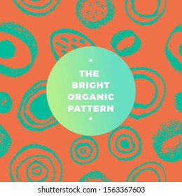 Organic seamless pattern vector background. Hand drawn natural elements with bright organic texture. Eco friendly design, label cosmetics, healthy food, mental health concept. Organic branding design.