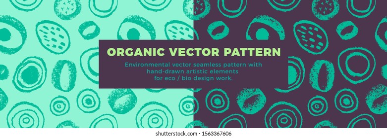 Organic seamless pattern vector background. Hand drawn natural elements with bright organic texture. Eco friendly design, label cosmetics, healthy food, mental health concept. Organic branding design.