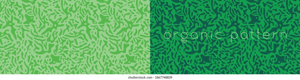 Organic seamless pattern and vegetarian background with liquid shapes. Modern ornament. Green packaging design template. Label tag design, vegan food, natural eco cosmetic, bio concept, nature concept