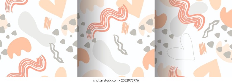 Patrones orgánicos sin costura. Conjunto de patrones botánicos y abstractos sin fisuras con flores y hojas, fondo dibujado a mano de pincel. Patrón de boho orgánico de colección