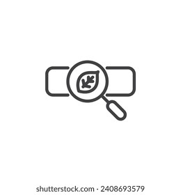 Organic Search line icon. linear style sign for mobile concept and web design. Leaf with magnifier and search bar outline vector icon. Symbol, logo illustration. Vector graphics