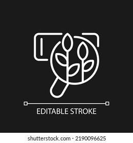 Organic search pixel perfect white linear icon for dark theme. Natural SEO. Relevant content. Unpaid results. Thin line illustration. Isolated symbol for night mode. Editable stroke. Arial font used