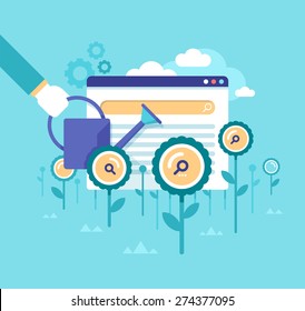 Organic search ranking.Modern flat design concept of improving organic search results, increasing customers visits, search engine results outcome, SEO, online marketing, web page optimization