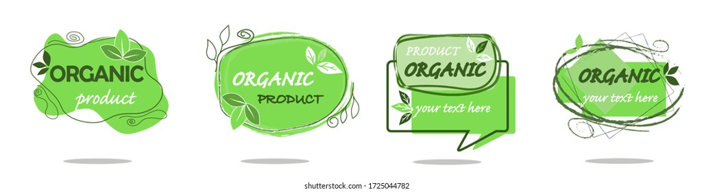 A organic, organic set of four organic food logos or icons. Used for packaging and other purposes. Vector illustration, icon design. Isolated on a white background