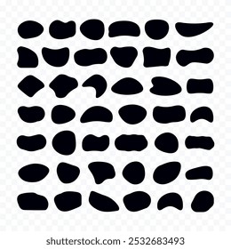 An organic set of random irregularly shaped elements in the form of a drop, blot, pebble, ink stain, stones.