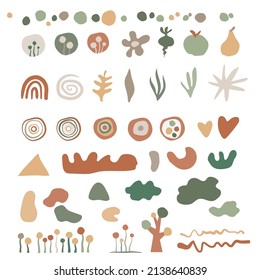 organic shape design set, natural elements, plants, and abstract shapes
