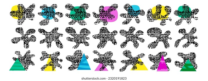 Organic shape dot texture abstract vector element. half tone geometric stamp. grunge collage spot. Trendy crayon blot. Freehand rough black illustration. Halftone ink blob. Handdrawn doodle background