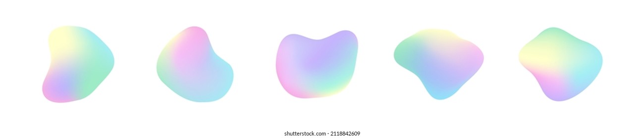 Organic shape holograph colors isolated white background  Irregular label tag for promo  sale   discount  Iridescent amoeba badge mockup  Empty irregular shape and place for text 