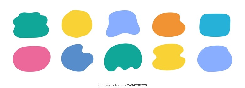 Organic shape liquid form set. Round organic blob curve bubble abstract shape frame. Doodle abstract liquid blob, wavy fluid different form. Soft round oval pattern background. Vector illustration