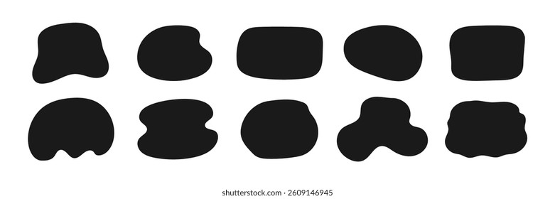 Organic shape liquid form set. Round organic blob curve bubble abstract shape frame. Doodle abstract liquid blob, wavy fluid different form. Soft round oval pattern background. Vector illustration