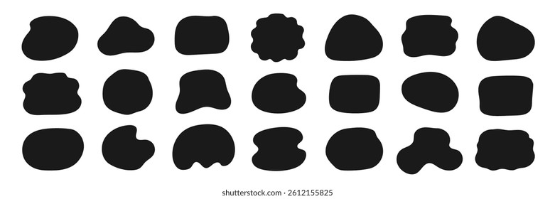Organic shape round form set. Liquid organic blob curve background abstract shape frame. Doodle abstract liquid blob, wavy different form. Soft round oval pattern background. Vector illustration