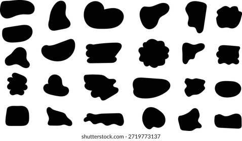 Conjunto de forma redonda de forma orgánica. Marco de forma abstracta de fondo de curva de mancha orgánica líquida. Doodle líquido abstracto, forma ondulada diferente. Fondo de patrón ovalado redondo suave.