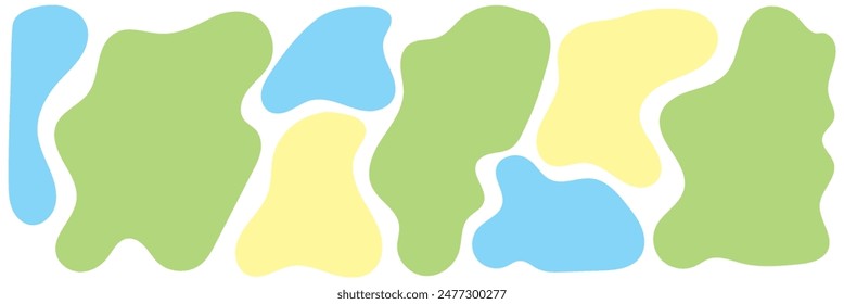 Organic shape set. Abstract fluid blob, stone or water silhouette, big liquid amoeba elements set. Random flat geometric irregular stain isolated on white background, black spot mockup.