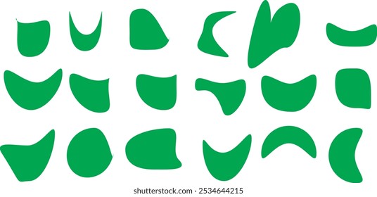 Organic shape set. Abstract fluid blob, stone or water silhouette, big liquid amoeba elements set. Random flat geometric irregular stain