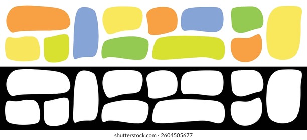 Organic shape text frames. Vector set of abstract doodle bubbles. Wavy rectangular and square textboxes. Irregular liquid shapes. Playful fun banner background. Rounded quote elements. vector eps file