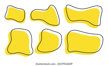 Organic shape text frames. Vector set of abstract yellow speech bubbles. Wavy rectangular, square textboxes.