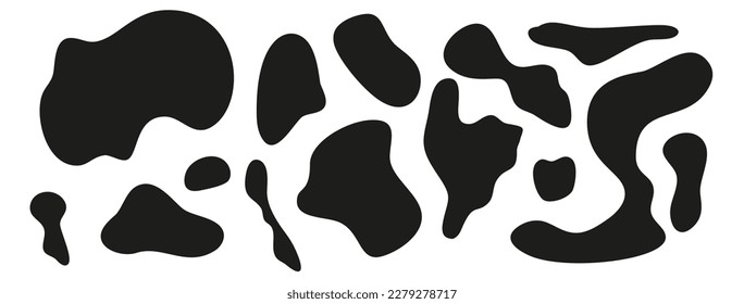 Blobs con forma orgánica. Black Irregular abstract blob aislado. Forma líquida, formas simples de agua.