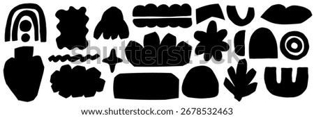 Organic shapes with abstract flow. Paper drawings show a hand shaping geometry in Matisse style. silhouette Cutout black elements on a isolated background
