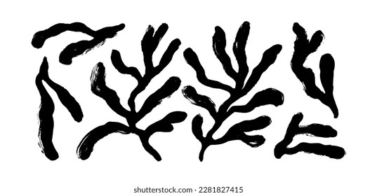 Organic shapes corals in Matisse style. Brush drawn organic shapes isolated on white background. Vector contemporary botanical branches collection. Abstract matisse inspired floral elements.