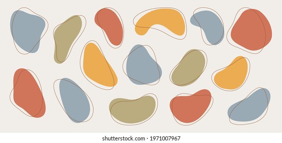Organic shapes, editable stroke line. Abstract vector elements set, isolated on white. Hand drawn illustration. Templates for design social media posts, stories background, covers, posters, prints.