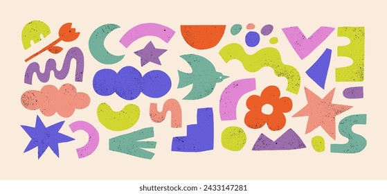 Organic Shapes Kids Set. Vector Naive Art Geometric Forms. Abstract Collage Figures for Patterns, Templates, Stickers, Promo Design, Web Design and Social Media