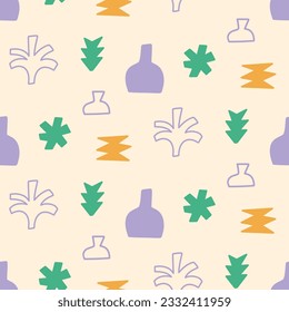 Organic Shapes Mid Century Modern Seamless Pattern. Aesthetic Print for Wallpaper, Textile Design