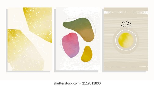 conjunto de fondo de formas orgánicas abstractas, plantillas de vectores de líneas y sol