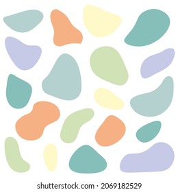 Organic shapes in minimalistic trendy boho style, kids clipart. Hand drawn doodle illustrations. Vector abstract elements in gentle pastel colors. Cartoon style for interior decor, textile clothing.