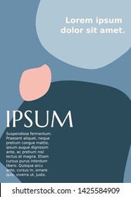 Organic shapes in pastel colors with sample text layout. Modern and stylish brochure, poster, flyer, magazine or book cover design.