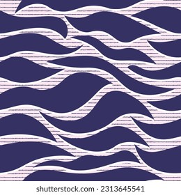 Organic shapes pattern. Abstract seamless repeat pattern design. Blue Waves Contemporary trending pattern of 2023. Groovy shapes elegant print for fabric and background vector illustration