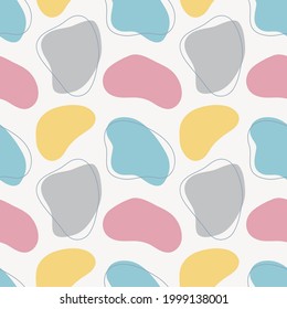 Organic shapes seamless pattern. Abstract hand drawn vector illustration with forms and lines, pastel colors. Background for prints, fabrics, posters, covers, social media posts.