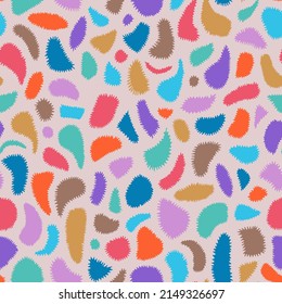 Organic shapes seamless pattern. Biology texture with molecular forms. Paving stone mosaic tracery. Trendy flat style. Geometric tile print with colored rounded shapes resembling pebbles texture.