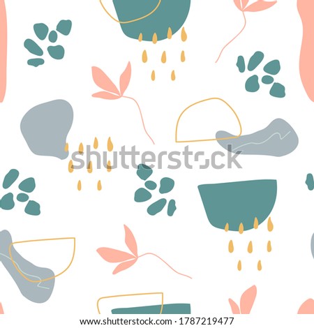 Organic shapes seamless pattern. Unique hand drawn abstract shapes texture. Memphis style background. Minimal stylish cover template in pastel colors. Social media stories. Vector illustration.