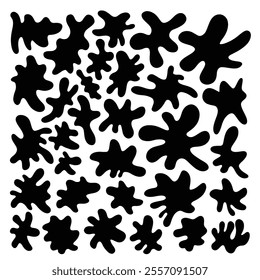 Organic shapes set. Liquid irregular random blobs collection. Abstract black fluid forms