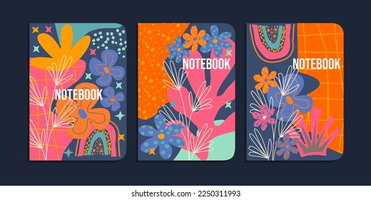 Organic shapes set on blue background. abstract design hand drawn cover in pastel colors. Kids cute texture. for school books, children's books, notebooks