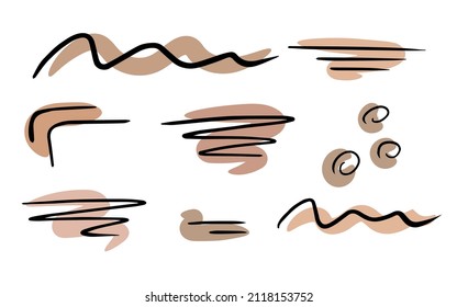 Organic shapes, spots, lines, dots. Vector set of trendy abstract hand drawn earth tone elements for graphic design