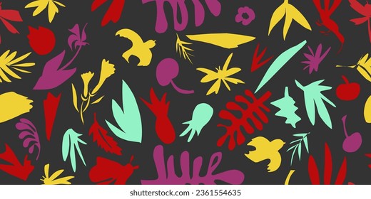 Organic shapes, stains. Abstract textural floral ornament. Vector seamless pattern	
