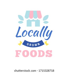 Organic shop logo, logotype for locall grown fresh food, vector illustration of small shop, food fair or farmers market, typography banner or poster, modern design, local produce label