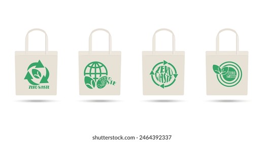 Organic shopping bags with zero waste icon on a white background