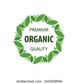 Organic sign with green leaves. Vector