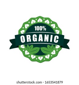 Organic sign with green leaves. Vector