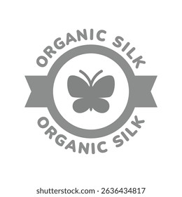 Organic silk vector label. Circle sticker with butterfly.