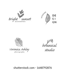 Organic Simple Hand Drawn Logo. Botanical Natural Leaves Vector Sign, Symbol or Logo Template. Palm Branch with Leaves Hand Drawn Logo. Herb Icon. Vector Isolated