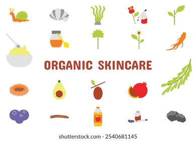 Organic Skincare Flat Vector Illustration Icon Sticker Set Design Materials