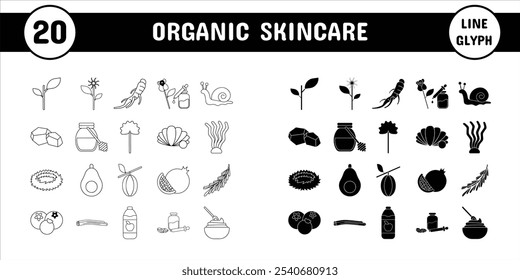 Organic Skincare Line Glyph Vector Illustration Icon Sticker Set Design Materials